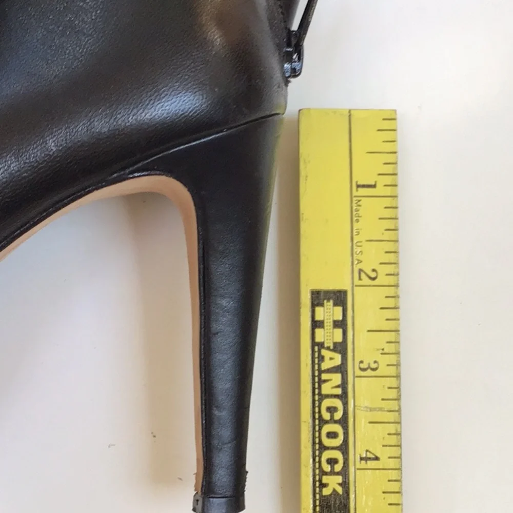 Antonio Melani Black Leather Zipper Back  Ruched Open Toe‎ High Heels 8.5